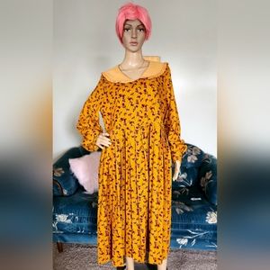Vintage-Inspired Orange Floral Corduroy Cottagecore Dress